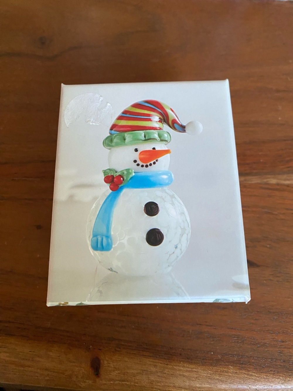 Pier 1 Imports Small Glass Snowman Figurine Winter Decor Christmas Figure NIB
